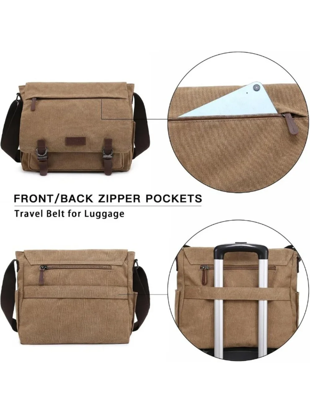 Large Vintage Canvas Messenger Bag - Travel Crossbody Purse for 15